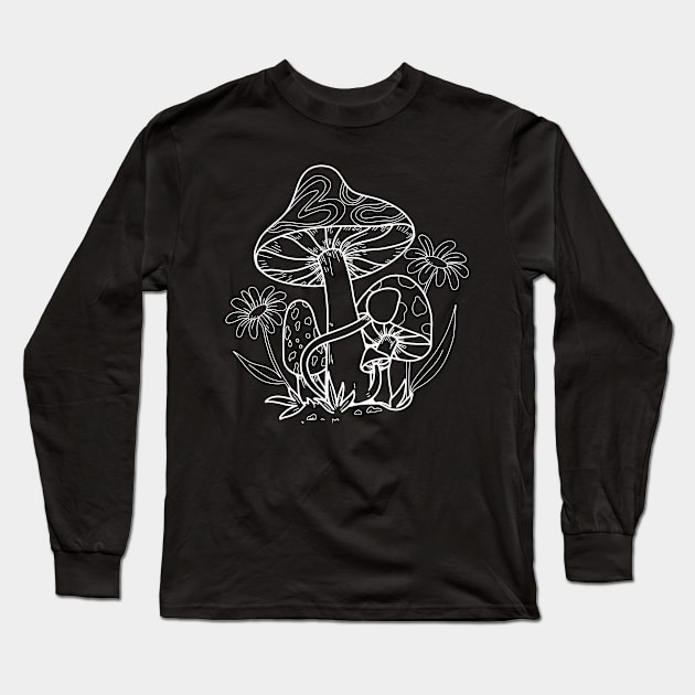 Line Art Design Mushroom Long Sleeve T-Shirt by Promen Shirts